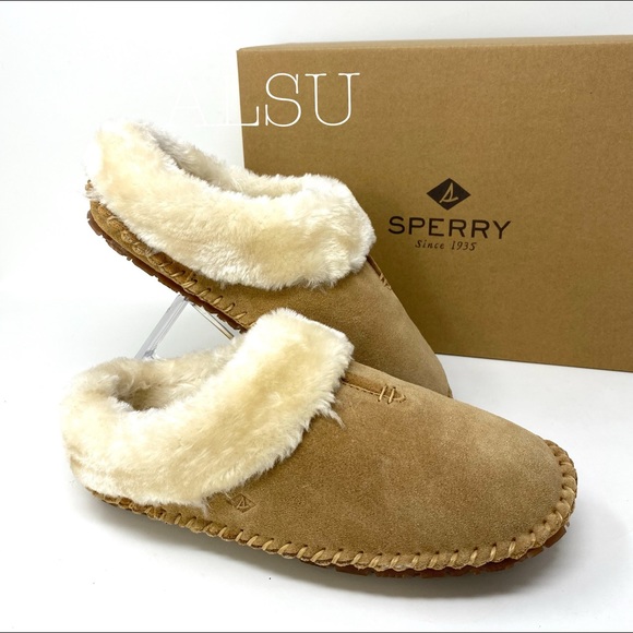 Sperry Women Slippers Fur Trim Clog Suede Cinnamon - Picture 7 of 8